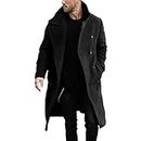 Maiyifu-GJ Men's Double Breasted Thermal Trench Coats Casual Oversized Thick Wool Windbreaker Lapel Long Pea Jacket, Black, M