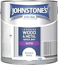 Johnstone's - Quick Dry Satin - Brilliant White - Satin Finish - Water Based - Interior Wood & Metal - Radiator Paint - Low Odour - Dry in 1-2 Hours - 12m2 Coverage per Litre - 2.5 L