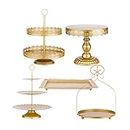 ZUMELER Gold 5Pcs Cake Stands Set Metal Round Cupcake Holder Cookies Dessert Display Plate Serving Tower Tray Platter with Handl for Baby Shower Wedding Birthday Party Celebration
