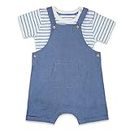 haus & kinder 100% Cotton Baby Boy Dungaree with Full Sleeve Tshirt for 18-24 Months (Blue and White)