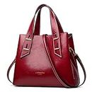 LAORENTOU Women Roomy Cowhide Leather Tote Classy Handbags Shoulder Bag (One Size, Red)