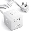 LENCENT Power Strip with USB, Cube Charging Station, Power Outlet Extender with 3 AC Outlets, 2 USB A and 1 Type-C Ports, 1.65M Extension Cord, Multiple Protection for Household Appliance