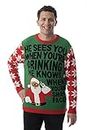 #followme Mens Ugly Christmas Sweater - Sweaters for Men, Green - Santa Sees You, 3X-Large