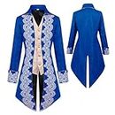 WISHU Men Steampunk Medieval Tailcoat Jacket, Embroidery Vintage Gothic Halloween Costumes, Victorian Frock Coat Uniform (L, Blue)