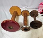 3 Antique Wood Spinning Wheel Parts Spools Winding Weaving- Bin2
