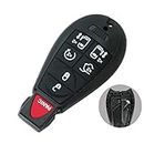 BROVACS Replacement Key Shell + Uncut Blank Emergency Insert Key Compatible with DODGE CHRYSLER JEEP VOLKSWAGEN Smart Keyless Entry Remote Key Case Fob 7 Buttons 6 BTN + Panic PG755M
