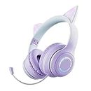 Cat Ear Gaming Headset, Wireless & Wired RGB Over Ear Foldable Headphone with Detachable Mic for Girls Kids Adults Game Music PC Pad Cellphone Purple