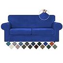 WEERRW Velvet Couch Covers for 2 Cushion Couch Sofa - High Stretch Luxury Velvet Plush 3 Pieces Sofa Slipcovers with Elastic Bottom, Furniture Protector for Pets, Machine Washable, Royal Blue, Medium