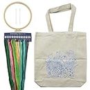 Namvo Canvas Tote Bag Embroidery Kit with Pattern And Instructions, Include Embroidery Bag with Flower Pattern, Bamboo Embroidery Hoops, Color Threads And Tool