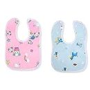 RB POINT Baby Button Bibs Apron for Feeding and Cute Animated Print with Tich Button Double Layered Waterproof (Pack of 2)