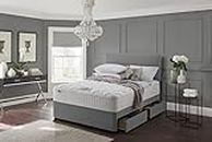 SANA SLEEP Premium Plain Fabric Divan Bed Set With Mattress, 2 Drawers (Same Side) and Headboard 4FT6 Double - Sierra Shark Grey