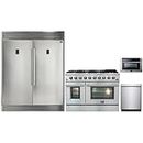 FORNO 4 PCS Stainless Steel Kitchen Package with 60" W. Dual Refrigerator 27.6Cu.Ft., 48" Freestanding Gas Range, 24" Built-In Dishwasher, and 24" Microwave Drawer Convection Oven