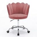 Amazon Brand – Umi Modern Ergonomic Mid-Back Velvet Swivel Chair with Height Adjustment and Wheels - Comfortable Crown Task Desk Office Executive Chair for Bedroom and Living Room, No Arms in Pink