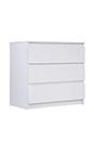 VIKI Dresser with Chest of 3 Drawers, Clothes Storage, Organizer Unit for Bedroom, Hallway, Entryway,Easy Pull Drawers, Width 80cms, Frosty White Colour | 1 Year Warranty, Engineered Wood, Matte
