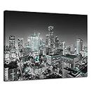 Houston Texas Poster Wall Art Houston Skyline Wall Decor Black and White Picture Canvas Print Cityscape Night Painting Framed Home Living Room Bedroom Decoration Ready to Hang(16''Wx12''H)