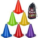 cyrico 7 Inch Soccer Training Cones, Sport Cones Plastic Sport Training Traffic Cones for Soccer Football Basketball Drills Training, Indoor and Outdoor Games（Set of 24, 6 Colors）
