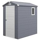 Outsunny 4.5' x 6' Garden Storage Shed with Latched Door, Outdoor Polypropylene Tool House with Air Vents, Side Window, Sloped Roof for Backyard, Patio, Lawn, Grey