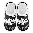 YYZZH Happy Halloween With Boo Bat White Spiderweb Scary Pumpkin On Black Fuzzy Feet Slippers Soft Non-Slip Indoor House Slippers Home Shoes For Bedroom Hotel Travel Spa For Women Men