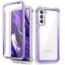 Dexnor Case for Samsung Galaxy S21 5G 6.2 Inch with Built-in Screen Protector 360 Degree Dust Proof Front and Back Clear Full Body Outdoor TPU+PC Shockproof Protective Cover - Purple