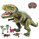 WISHTIME Dinosaurio de Control Remoto Electric Toy Kids RC Animal Toys LED Light Up Dinosaur Walking and Roaring Realista T-Rex Robot Toys For Toddlers Boys Girls