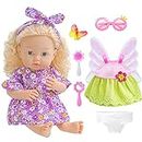 14 Inch Baby Doll with Hair Baby Girl Dolls Reborn Baby Doll Real Life Baby Dolls for Toddlers Doll Clothes and Accessories(1 Doll+2 Sets Clothes+5 Pcs Accessories)