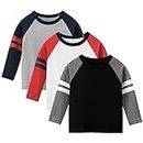 amropi Baby Boys 3 Pack Striped T-Shirt Long Sleeve Cotton Crew Neck Tee Shirts Top Grey White Black, 6-7 Years