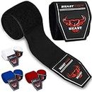 BEAST RAGE Boxing Hand Wraps 2.5 Meter Martial Arts Bandages Inner Gloves Wrist Support Straps Punching Under Hand Knuckles Heavy Elasticated Training Bag Mitts Muay Thai (BLACK, 2.5 M)