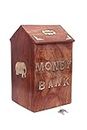 MITRIA TRADERS Money Bank - Big Size Master Size Large HUT Shape Piggy Bank Wooden 10x6 inch for Kids and Adults (Brown)
