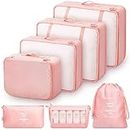 Mossio 6 Set/7 Set Packing Cubes with Shoe Bag - Foldable Travel Luggage Organizer Storage Bags, 7 PCS Light Pink,(Nylon)