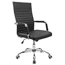 Furmax Ribbed Office Desk Chair Mid-Back PU Leather Executive Conference Task Chair Adjustable Swivel Chair with Arms (Black)