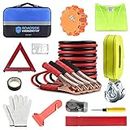 PACETAP Car Roadside Emergency Kit, Essential Auto Safety Road Side Assistance Tool Kit with LED Road Flare, Jumper Cables, Towing Rope, Triangle and More Winter Vehicle Accessories
