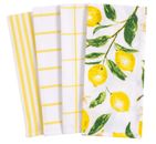 Kaf Home Pantry Lemons All Over Kitchen Dish Towel Set Of 4, 100-Percent Cotton,