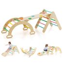 3-in-1 Kids Climber Set Toddler Wooden Play Arch with Sliding and Climbing Ramp