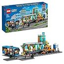 LEGO City Train Station Set with Toy Bus for Kids Boys & Girls with Rail Truck, Tracks and Road Plate Level Crossing, Compatible with City Sets 60335