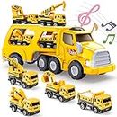Toys for 1 2 3 4 5 6 Year Old Boys, Exssary Construction Toys for 2+ Year Old 2-8 Year Old Boy Gifts Toy Cars for Kids 3-5 Toddler Toys Truck Vehicles Set with Excavator, Crane, Mixer, Dump Truck