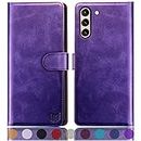 SUANPOT for Samsung Galaxy S21 6.2"(Non S21+) with RFID Blocking Leather Wallet case Credit Card Holder,Flip Folio Book Phone case Shockproof Cover Women Men for Samsung S21 case Wallet (Purple)
