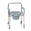VMS Careline Foldable Commode Wheelchair - STANDARD | Bedside Commode,Toilet Seat Riser, Safety Rails - Portable and Versatile Solution for Adults and Seniors