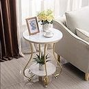 QEY RETI Wrought Iron Golden 2 Tier Round End Table Coffee Table Side Table Bedside Table Nightstand Side Corner for Living Room Bedroom Dining Room Kitchen Office| Golden Stool | Furniture