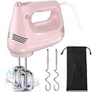 GUALIU Electric Hand Mixer with Stainless Steel Whisk, Dough Hook Attachment and Storage Bag, Handheld Mixer for Baking Cakes, Eggs, Cream Food Mixers. Turbo Boost /5 Speed Kitchen Blender PINK