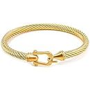 GLEAMART Gold Cable Bracelet for Women Stainless Steel Twisted Bangle with Hook Clasp