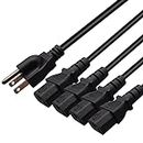Computer Power Splitter Cord, NEMA 5-15P to 4X C13 - C13 Y-Cable, Power Cord Y Splitter Cable - Power 4 Monitors at Once (3ft/1m, 5-15P to 4XC13)