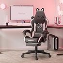 Dowinx Gaming Chair Cute with Cat Ears and Massage Lumbar Support, Ergonomic Computer Chair for Girl with Footrest and Headrest, Comfortable Reclining Game Chair 290lbs for Adult, Teen, Black