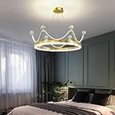 LRUII 20 Inch Pink Kid Chandeliers for Girls Bedrooms LED Dimming Round Chandelier Light Modern Gold Light Fixture Crown Ceiling Pendant Light Chandelier for Dining Room Children Living Room