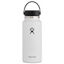 Hydro Flask Water Bottle - Stainless Steel & Vacuum Insulated - Wide Mouth with Leak Proof Flex Cap - 32 oz, White