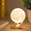 Methun 3D Moon Lamp with 3.5 Inch Ceramic Base, LED Night Light, Mood Lighting with Touch Control Brightness for Home Décor, Bedroom, Gifts for Father Kids Women Birthday - White & Yellow