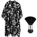 FEBSNOW Professional Hair Cutting Barber Cape with Neck Duster Brush, Beard Print Barber Cape for Barber Shop Hair Cutting Accessories, Black