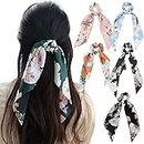 5 Pieces Satin Hair Bobbles with Bow Floral Hair Band Elastic Hair Bands Hair Scarf Hair Ties Ponytail Holder Hair Accessories for Women and Girls Multicolor