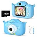 Kids Camera Toys for 3-12 Years Old Boys Girls,HD Digital Video Cameras for Kids with Protective Silicone Cover,Christmas Birthday Gifts for 3 4 5 6 7 8 Year Old Boys with 32GB SD Card(Blue)