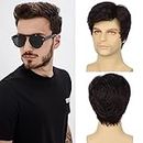 D-DIVINE Mens Dark Brown Wig Short Layered Wavy Synthetic Wigs for Men Male Guy Daily Party Wigs