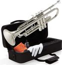 Mendini Bb Trumpet for Kids & Adults w/Case, Cloth, Oil & Glove, B Flat - Nickel